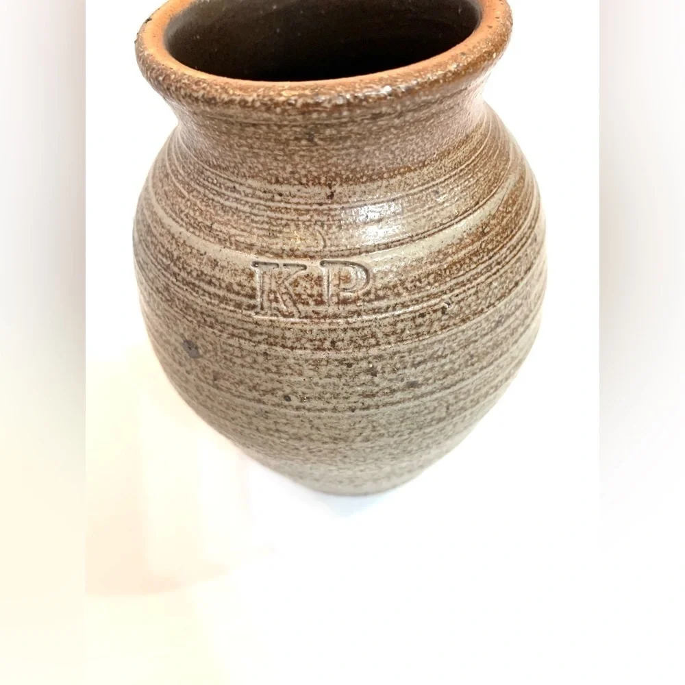 Signed Stoneware Heart Vase Crock Marked “KP”